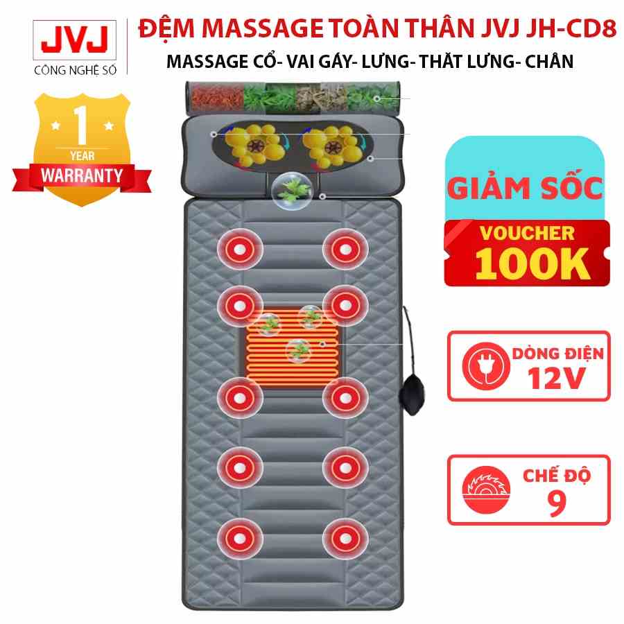 Đệm massage toàn thân thảo dược JVJ JH-CD8 đa năng hỗ trợ giảm đau mỏi lưng, vai, gáy- Bảo Hành 12 tháng