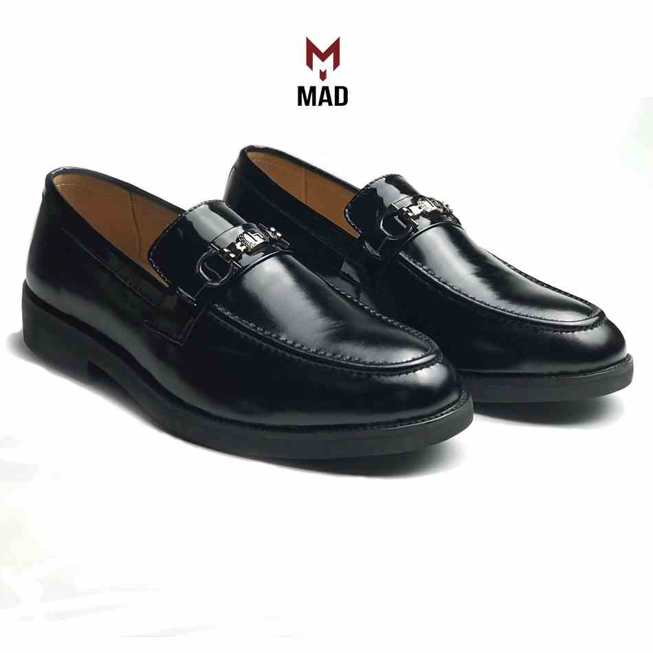 Giày tây lười nam Horsebit Loafer MAD Đen Bóng tăng chiều cao 4cm da bò cao cấp chính hãng giá rẻ nhất hà nội