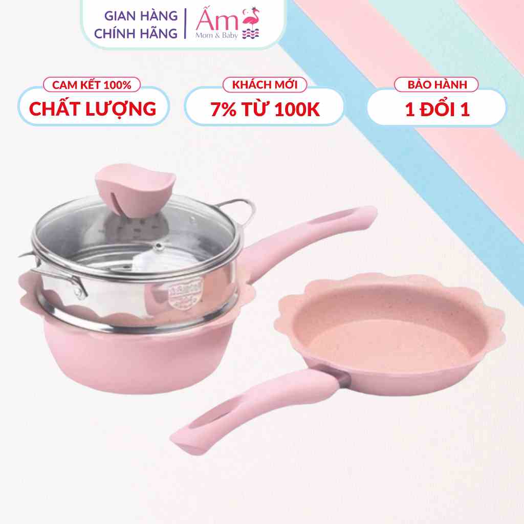 Bộ Nồi Chảo Đá Cao Cấp Chế Biến Ăn Dặm Cho Bé Bảo Hành 6 Tháng Ấm Baby Chống Dính Nấu Món Ngon Ấm Gift Decor