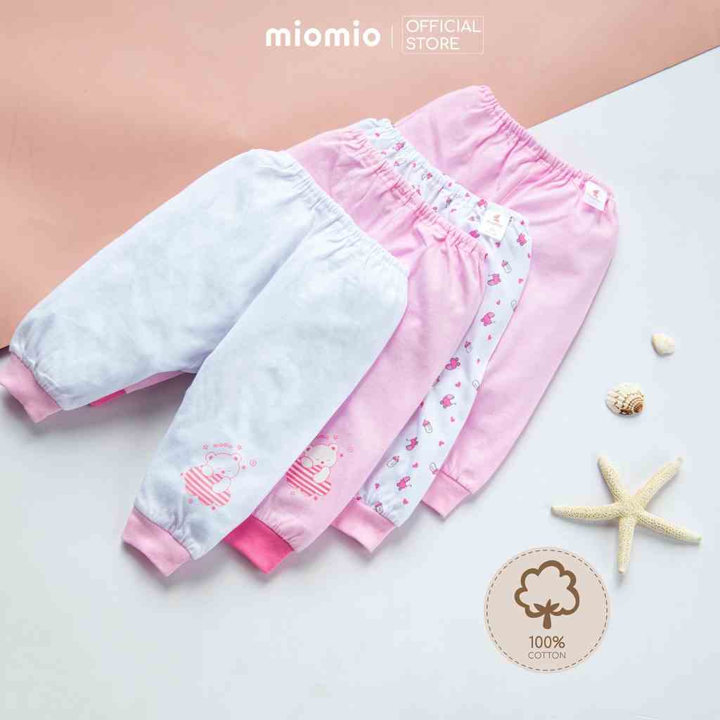 Combo 4 Quần Dài Sơ Sinh MIOMIO, In Hình Gấu Mây, Xe Nôi, Trơn Cho Bé Trai, Bé Gái (Từ 0 - 12 Tháng), Vải Cotton