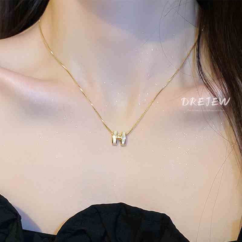 DREJEW Dây chuyền mạ vàng đính zircon nhân tạo hình chữ cái phong cách Hàn Quốc