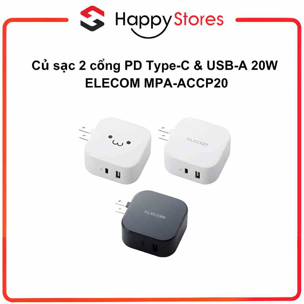 [Mã BMLTA35 giảm đến 35K đơn 99K] Củ sạc Type-C và USB-A ELECOM MPA-ACCP20 sạc nhanh 20W chính hãng