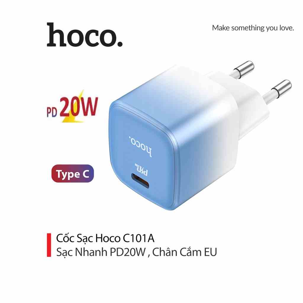 [Mã BMLTB35 giảm đến 35K đơn 99K] Cốc sạc hoco. C101A sạc nhanh PD20W chân EU 1 cổng Type-C cho Smartphone