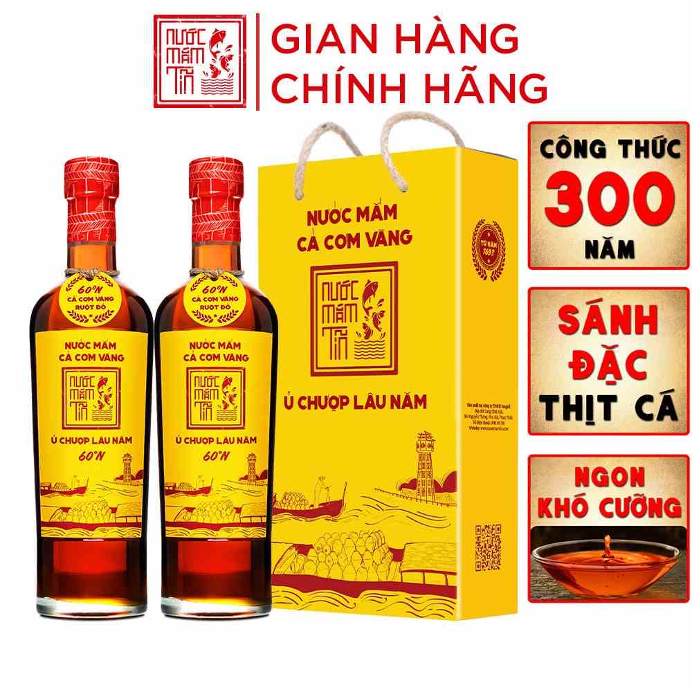 Combo 2 Chai Nước Mắm Tĩn Cá Cơm Vàng Ruột Đỏ Độ Đạm 60N Chai Thuỷ Tinh 500ml Nước Mắm Truyền Thống