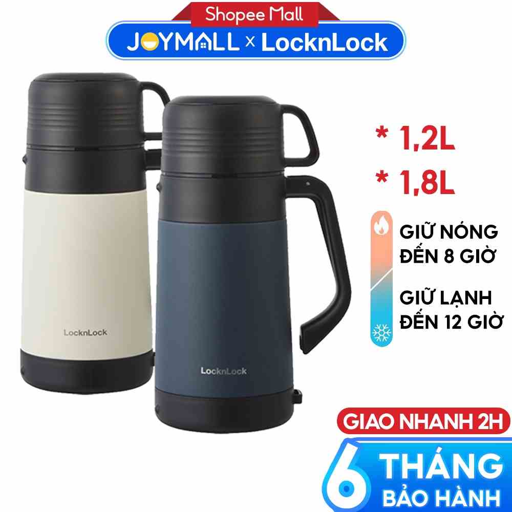 Bình giữ nhiệt LocknLock cỡ đại LHC1484 1,2L và LHC1485 1,8L - Hàng chính hãng có quai xách, nắp làm cốc nước - JoyMall