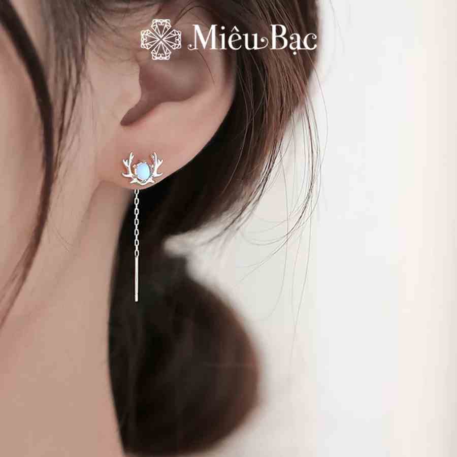 Bông tai bạc nữ Miêu Bạc tuần lộc đá mặt trăng moonstone chất liệu bạc 925 thời trang phụ kiện trang sức Miêu Bạc MB42