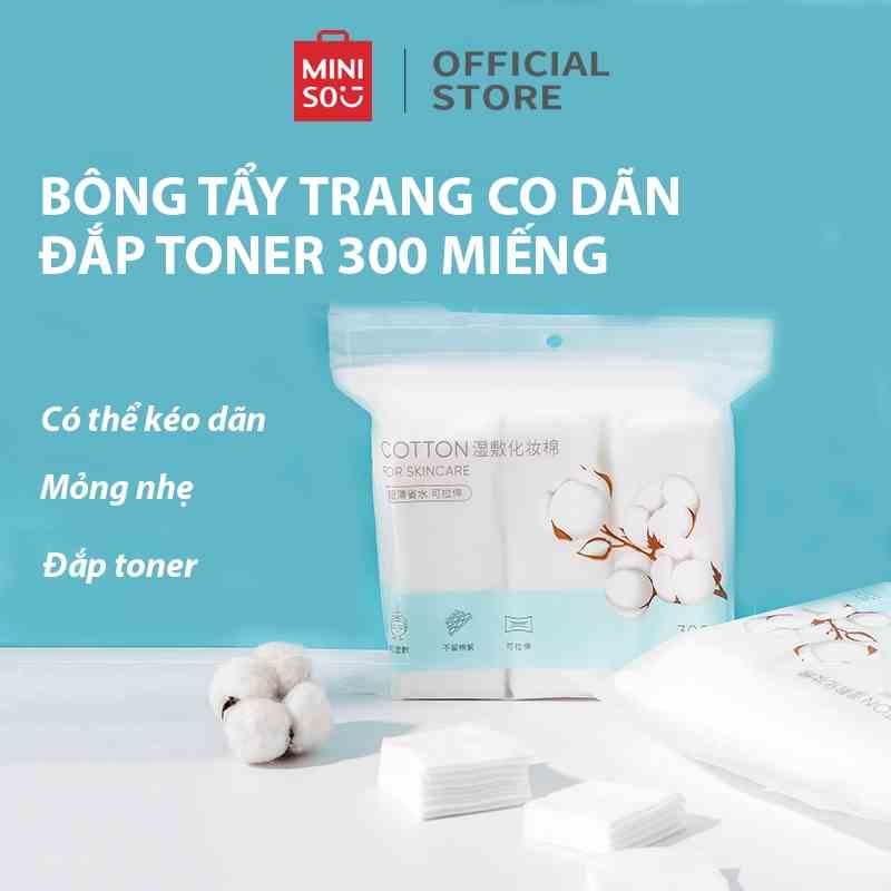 Bông tẩy trang Miniso 300 miếng, chất liệu cao cấp siêu thấm hút giúp loại sạch bụi bẩn an toàn cho da