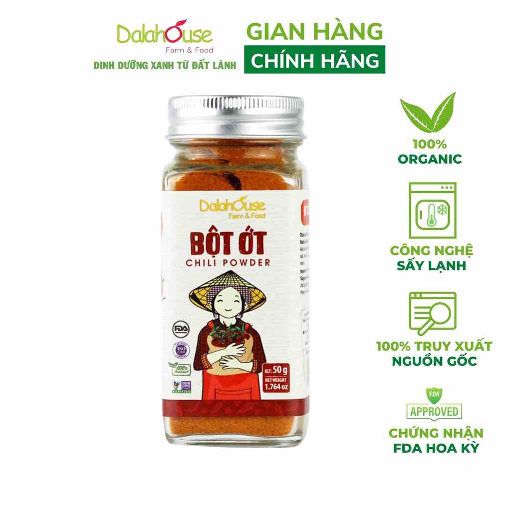 Bột ớt organic nguyên chất Dalahouse công nghệ sấy lạnh tiêu chuẩn Châu Âu lọ 50 gr