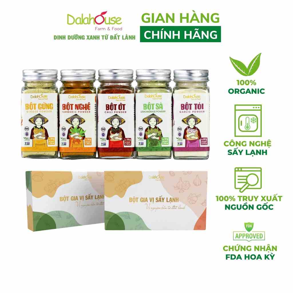 Combo bột gia vị organic nguyên chất Dalahouse công nghệ sấy lạnh tiêu chuẩn Châu Âu