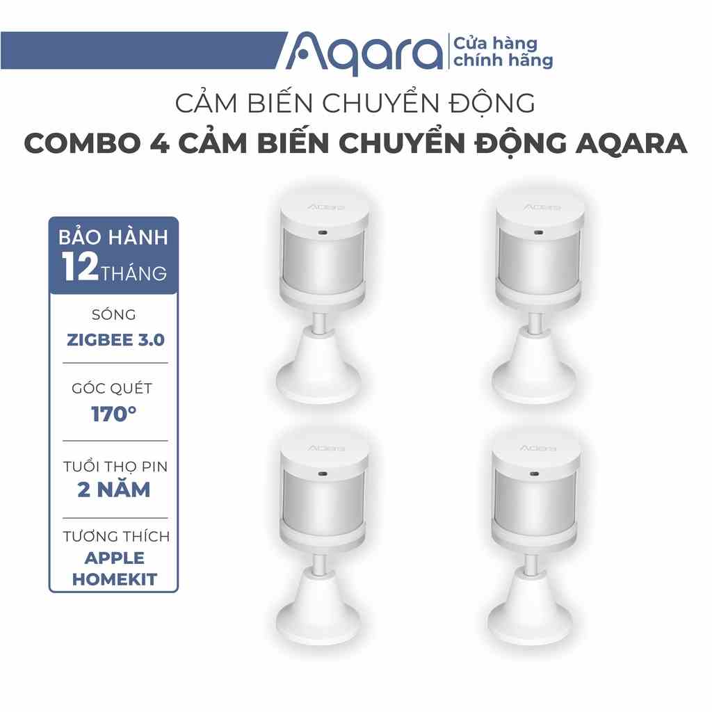 Bộ 4 Cảm biến chuyển động Aqara Motion Sensor RTCGQ11LM - Góc quét 170 độ rộng, Hỗ trợ Apple HomeKit - Cần có Hub Aqara