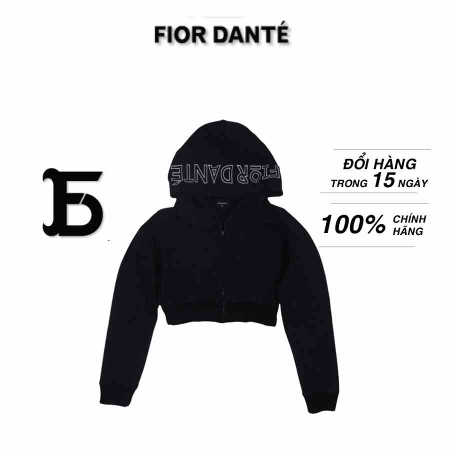 Áo Khoác Lửng Nữ Thêu Chữ FIOR DANTÉ CROPPED FULLZIP HOODIE Màu Đen 100% Vải Cotton Co Dãn, Thoáng Mát