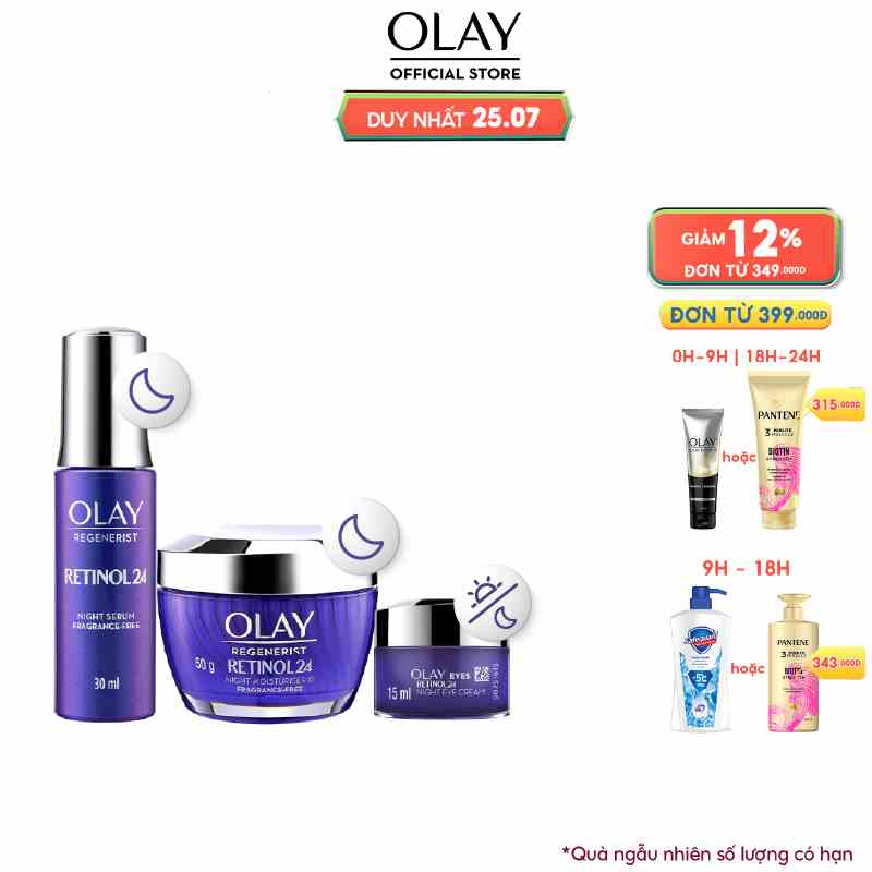 Combo 3: Kem Dưỡng Ẩm + Dưỡng Mắt + Serum Tái Tạo Da, Mờ Nếp Nhăn OLAY REGENERIST RETINOL 50G + 30ML + 15ML