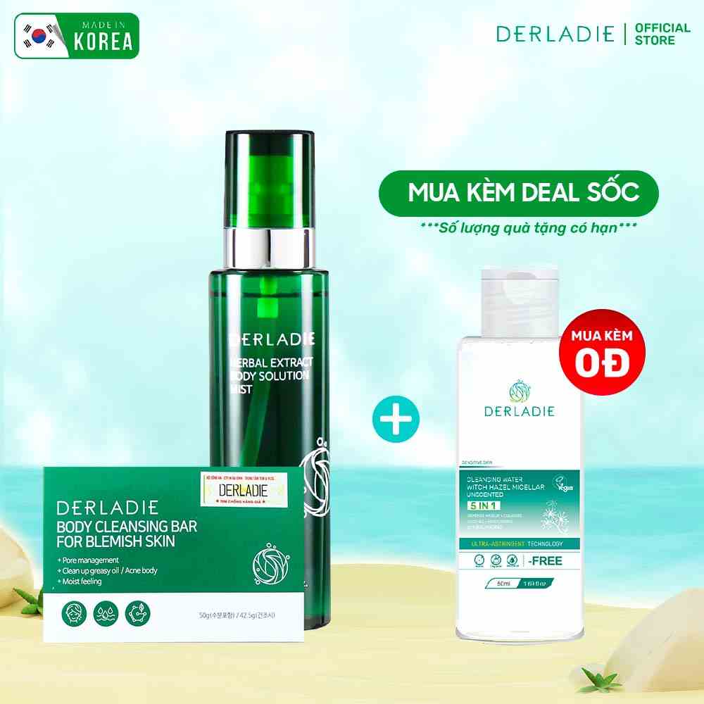 Bộ Đôi Giảm Mụn, Mờ Thâm Body Derladie Herbal Extract Body 150Ml, Xà Phòng Derladie Body Cleansing Bar 50g