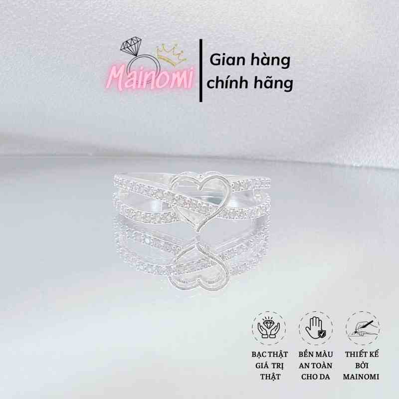 Nhẫn nữ bạc ta viền chéo tâm điểm hình Trái Tim xinh xắn nhẹ nhàng Mainomi Shop Bạc Xinh