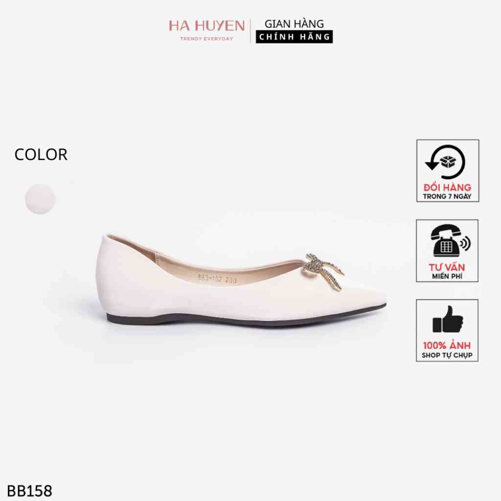 [Mã BMLTB200 giảm đến 100K đơn 499K] Giày búp bê nữ Hà Huyền Shoes Mei nhung lì mũi nhọn nơ thắt đá bé - BB158