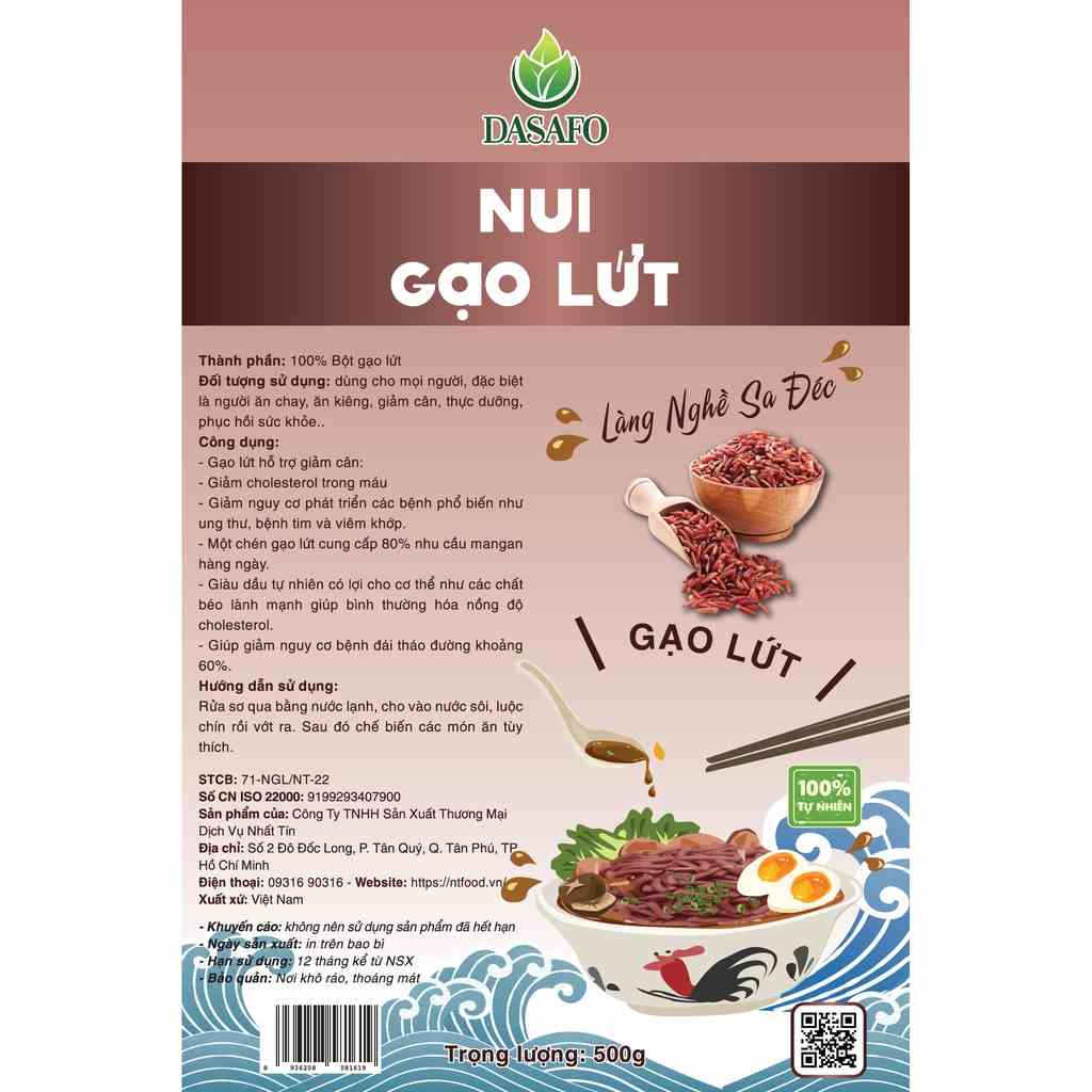 [Mã BMLTB35 giảm đến 35K đơn 99K] Nui gạo lứt DASAFO 500gr - Làng nghề Sa Đéc - Nhất Tín Food