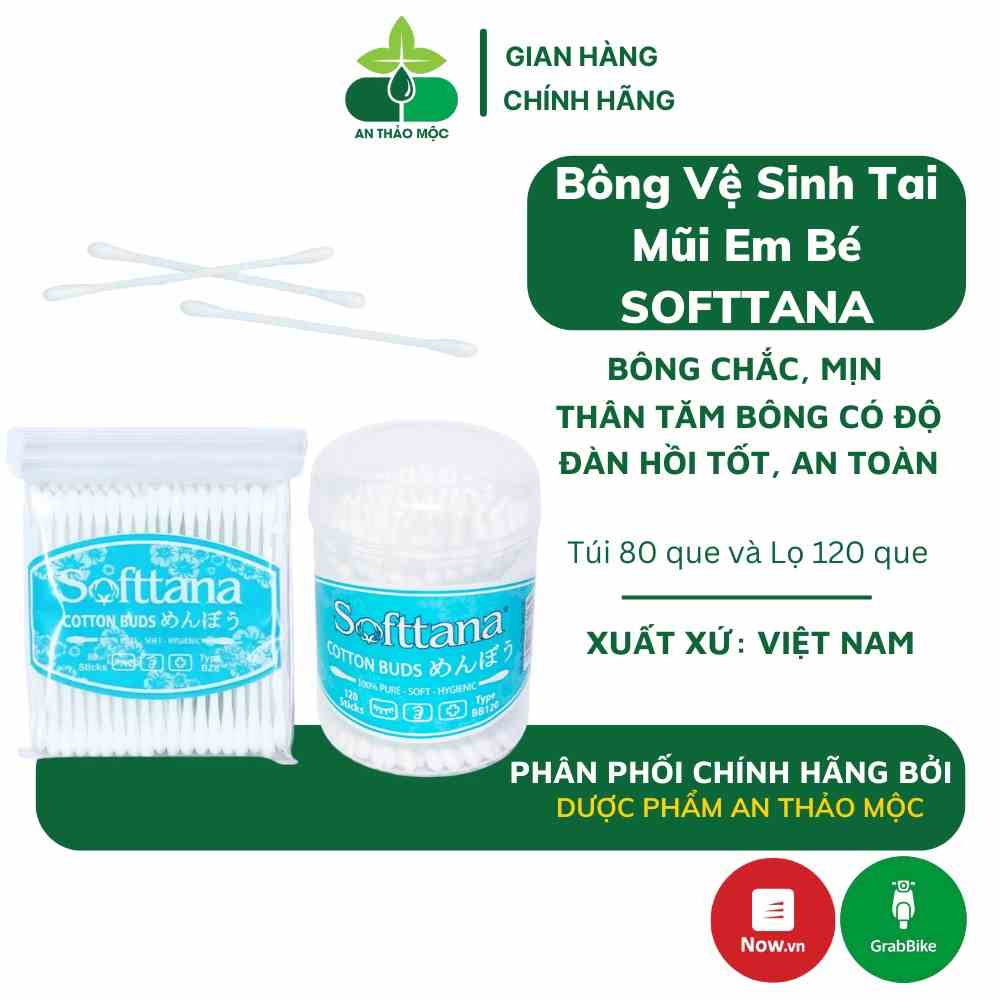 Bông vệ sinh tai mũi em bé SOFTTANA mềm mịn đàn hồi cao làm sạch chất ẩm vụn bẩn dễ dàng hiệu quả