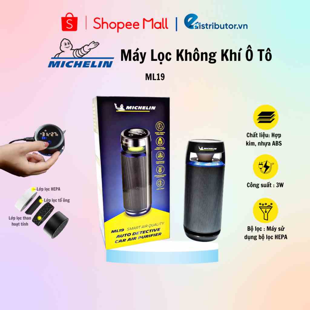 Máy lọc không khí và khử mùi xe hơi Michelin ML-19 - Hàng chính hãng