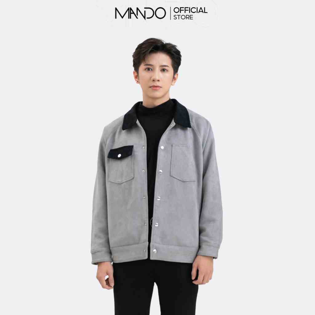 Áo Khoác Da Lộn Jacket MANDO Cúc Bấm Cổ Bẻ, Túi Phối Màu Phong Cách Thời Trang Hàn Quốc - JAK004