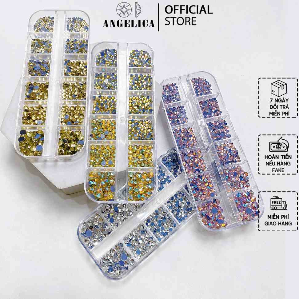 Khay đá nail chân lưới 12 khía đủ màu đính móng siêu sáng ANGELICA ANG