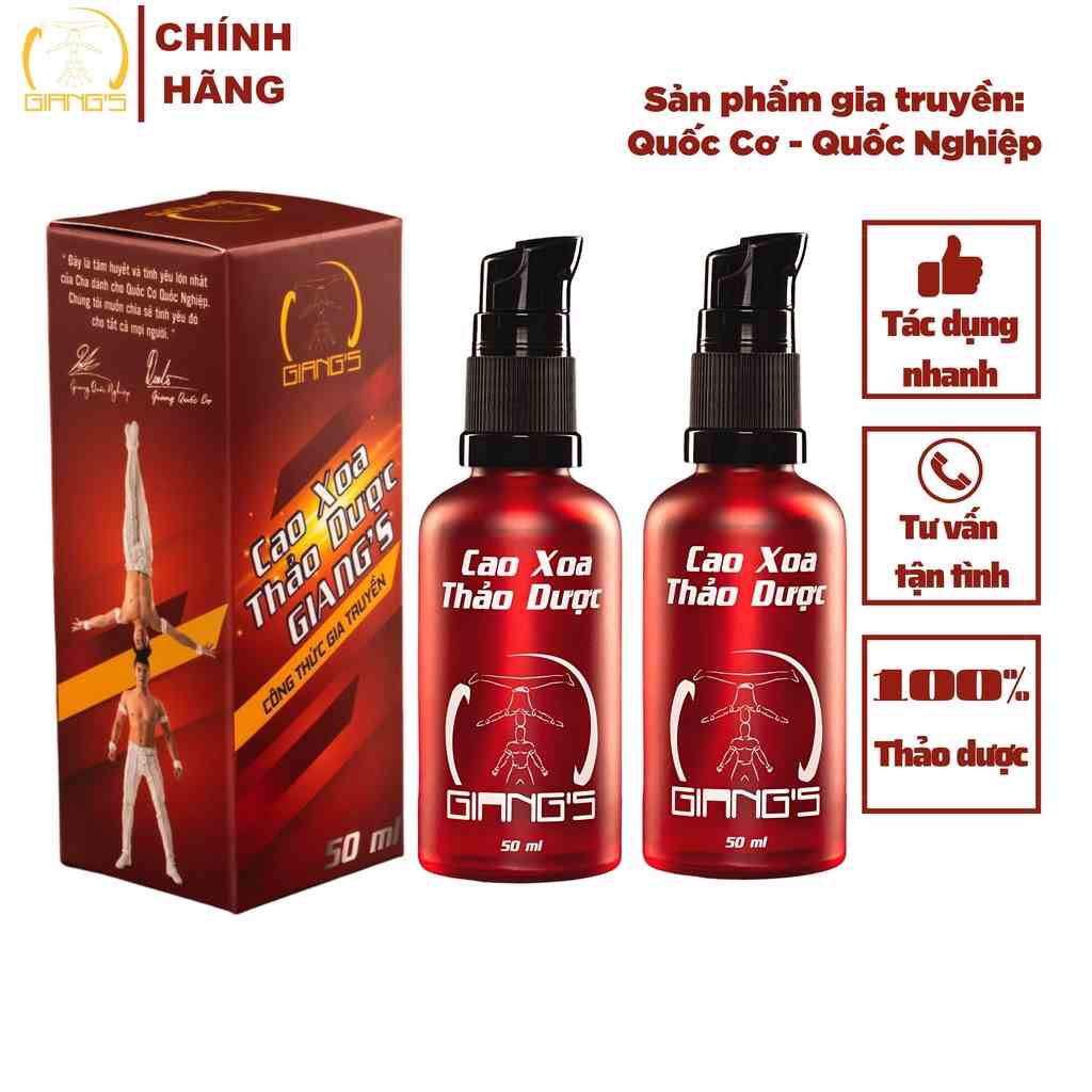 Cao xoa bóp thảo dược GIANGS - Combo 02 chai dầu xoa bóp nóng lạnh giảm đau nhức nhanh chóng chai 50ml