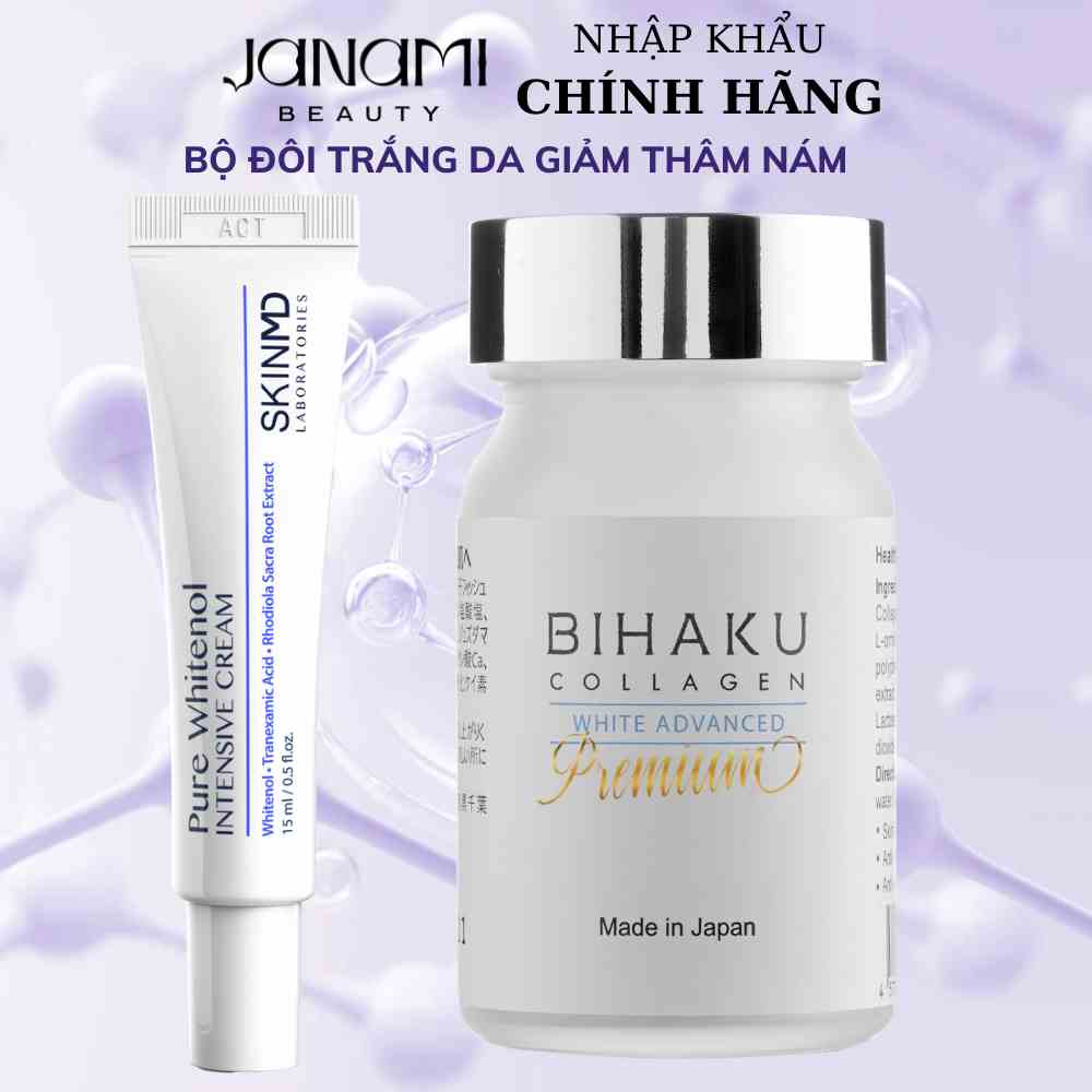 Bộ đôi chăm sóc làn da mỏng yếu và tái tạo tế bào gốc Bihaku Collagen 30v và Skinmd Cream Pure Intensive 15ml