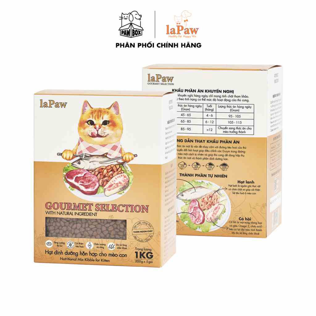 [Mã BMLTB35 giảm đến 35K đơn 99K] Hạt cho mèo con hỗn hợp dinh dưỡng chuẩn Âu laPaw Gourmet hộp 1Kg