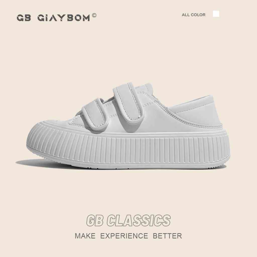 Giày Sneaker Nữ Đế Cao Màu Trắng Quai Dán Đạp Gót Nhẹ Êm Thích Hợp Đi Học, Chơi, Làm giayBOM GB Classics B2036