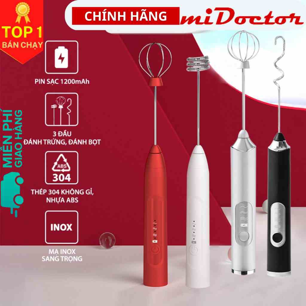 Máy Đánh Trứng Sữa Tạo Bọt Cafe Cầm Tay Mini mi02 Pin Sạc Cao Cấp miDoctor - Hàng Chính Hãng