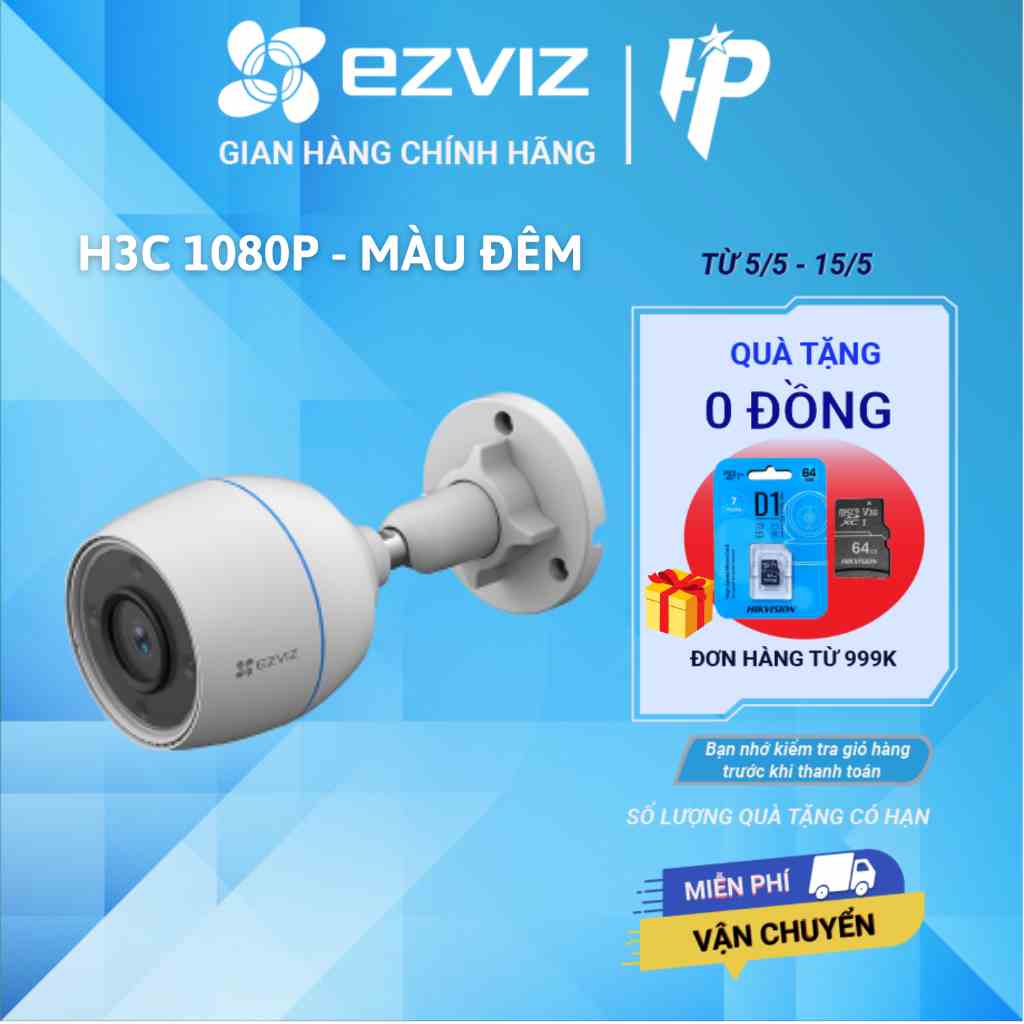 [Mã BMLTA35 giảm đến 35K đơn 99K] Camera IP Wifi Không Dây Ngoài Trời Ezviz H3C 1080P màu ban đêm