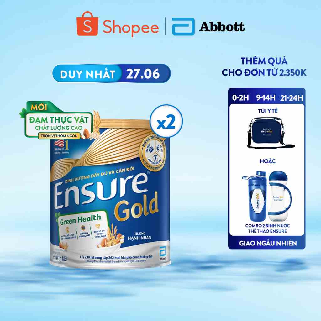 Combo 2 Sữa bột Ensure Gold Đạm thực vật 400g/lon