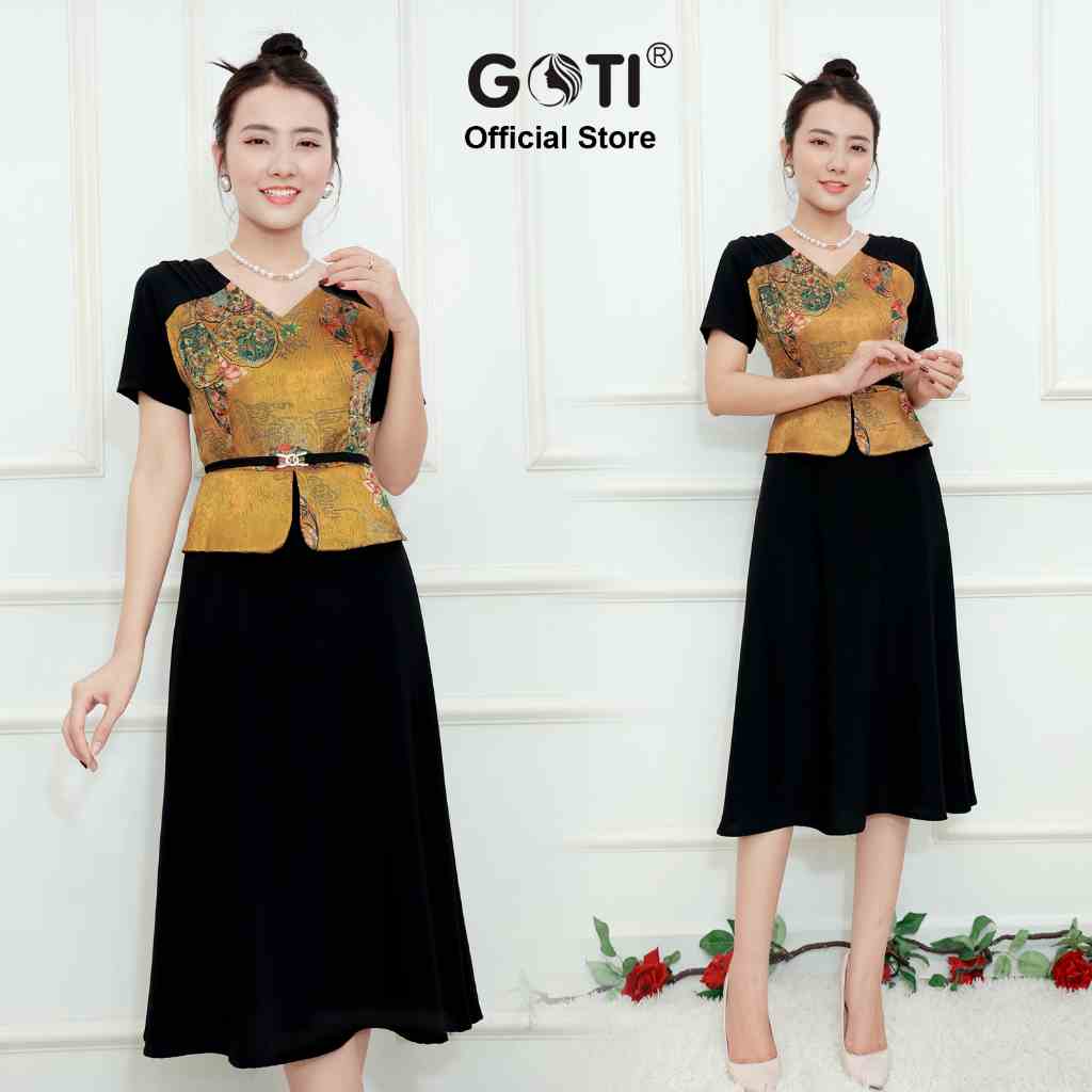 GOTI – Thời Trang Trung Niên – Đầm Xoè Dự Tiệc Dành Tặng Mẹ Đính Phụ Kiện Eo Sang Trọng Bigsize 46-73kg 3370 3330 3340