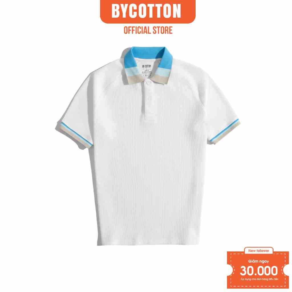 [Mã BYCO300T8 giảm 30% đơn 0K] Áo Thun Nam Polo Gân Trắng Phối Cổ Xanh By Cotton