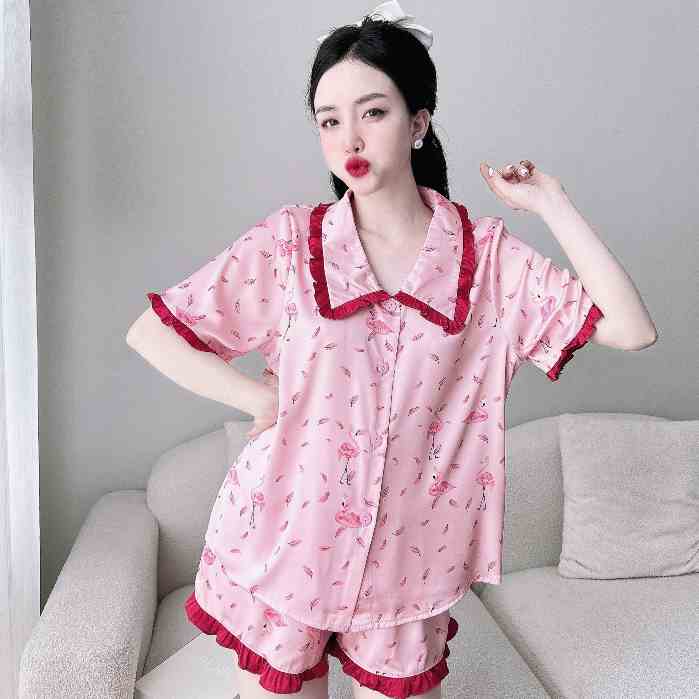 PIjama Nữ SOJUN Bộ Đùi Lụa Latin Cổ Lá Sen Bèo 45-65 kg