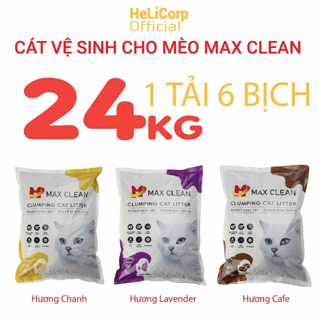 [1 TẢI = 24KG] Cát Mèo Max Clean, Cát Vệ Sinh Cho Mèo Siêu Vón, Siêu Khử Mùi