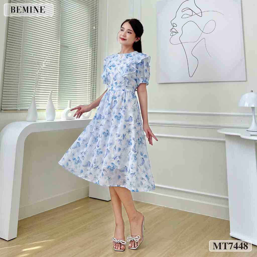 Đầm hoa nhí cổ tròn tay bèo BEMINE MT7448