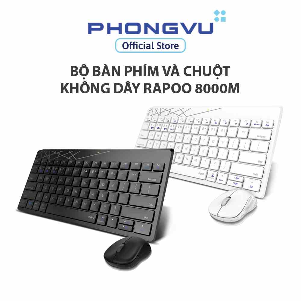 [Mã ELCL7 giảm 7% đơn 300K] Bộ bàn phím và chuột vi tính không dây Rapoo 8000M - Bảo hành 24 tháng