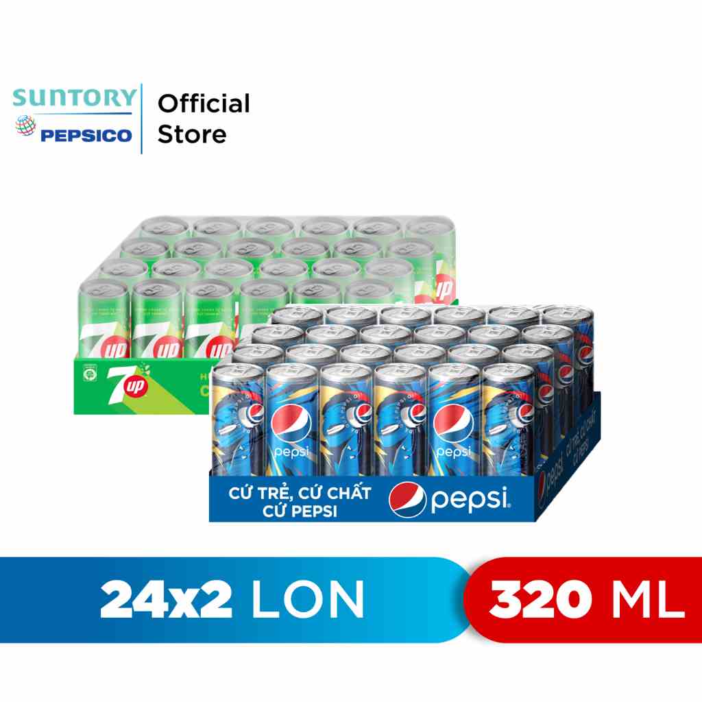 [HỎA TỐC-HN&HCM]Combo 1 Thùng 24 Lon Pepsi và 1 Thùng 24 Lon 7Up (320ml/lon)