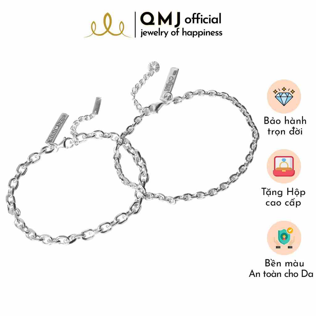 Lắc tay cặp đôi QMJ nam nữ bạc 925 khắc tên theo yêu cầu vòng vuông phay đơn giản Love Forever -  Q348