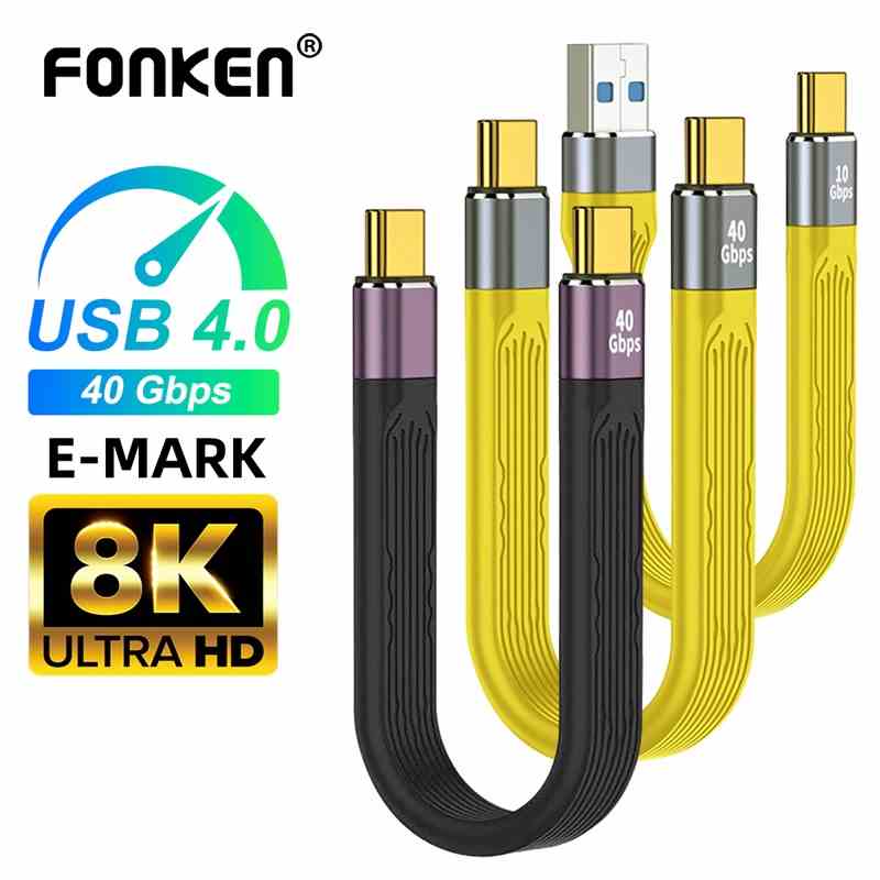 Dây Cáp Sạc Nhanh FONKEN USB 4.0 Gen3 Thunderbolt 3 PD 100W 5A 8K @ 60Hz USB Type C 40Gbps