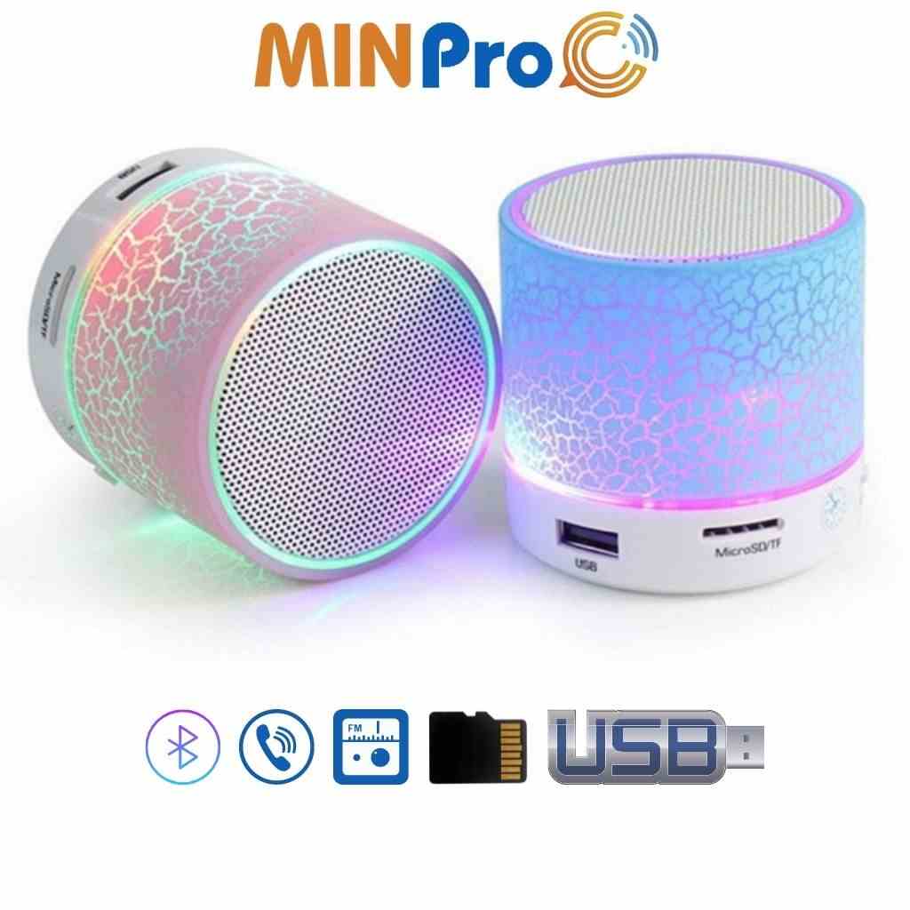 Loa bluetooth mini không dây MINPRO nghe nhạc, cắm usb thẻ nhớ đa năng có đèn led chính hãng