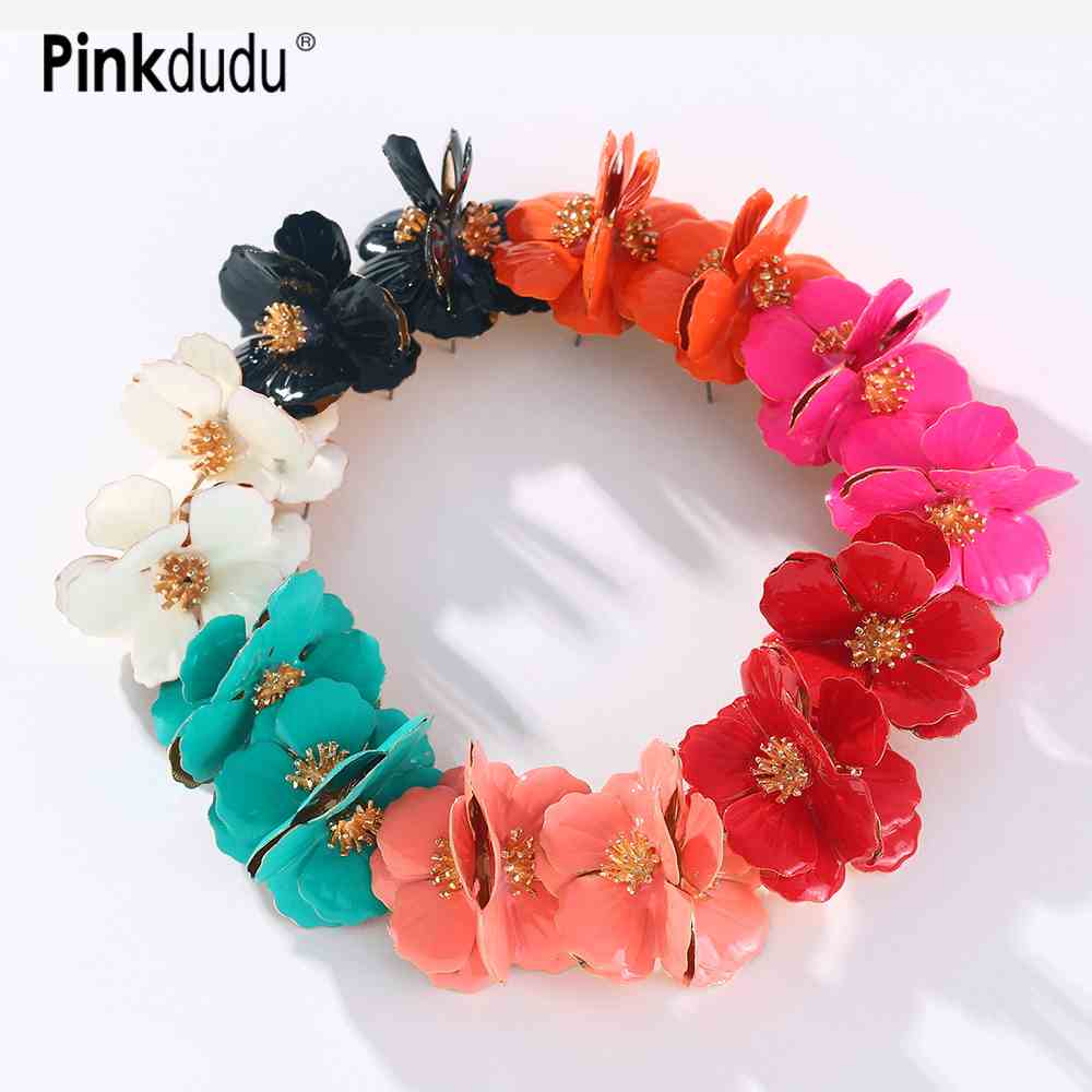 Khuyên tai Pinkdudu PD855 hợp kim hình hoa nhiều màu sắc thời trang