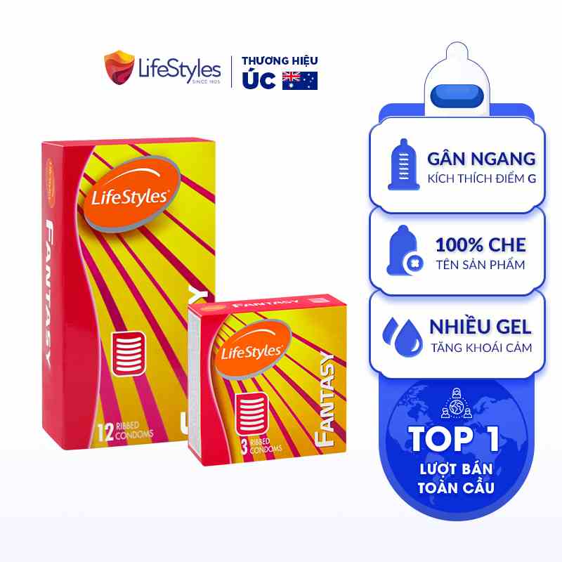 Combo Bao Cao Su Gân Ngang Nổi Dập Tăng Cực Khoái Lifestyles Fantasy Thiết Kế Ôm Sát 100% Không Rách Bao - H/12 & 3 bao