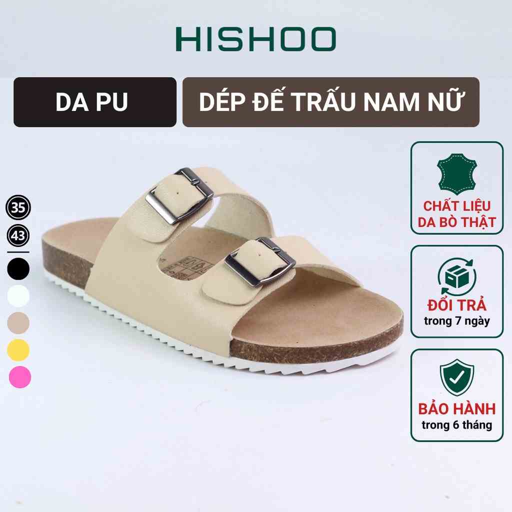 Dép Đế Trấu Nam Nữ Birken Quai Ngang 2 Khóa Da Tổng Hợp Hishoo S093