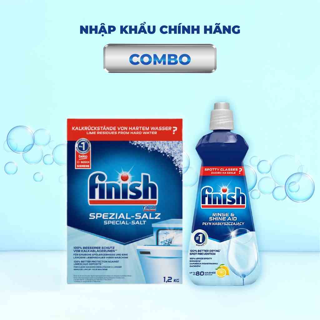 Combo chất tẩy rửa: Combo muối Finish 1,2kg+ bóng 400ml