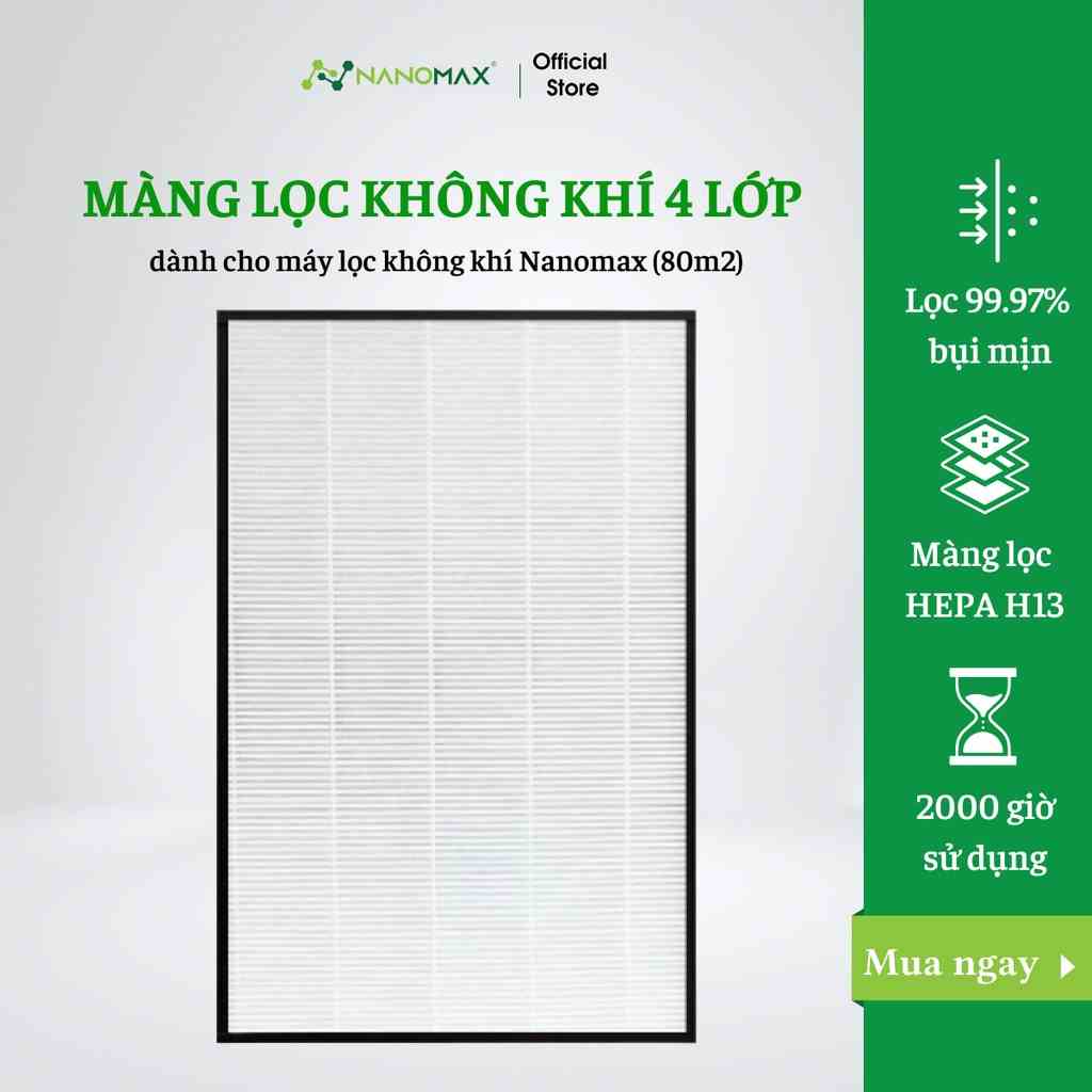 Màng Lọc Không Khí Nanomax 4 Lớp Hepa H13 Lọc Bui Mịn, Khử Khuẩn Khử Mùi, 2000 Giờ Sử Dụng Dành Cho 80m2