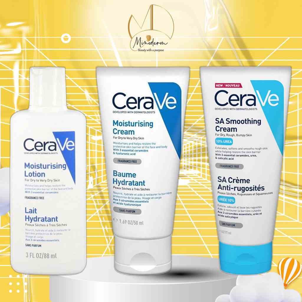 Kem dưỡng ẩm cho cơ thể và da mặt Cerave Moisturising, SA Smoothing cream khôi phục màng ẩm cho da 473ml