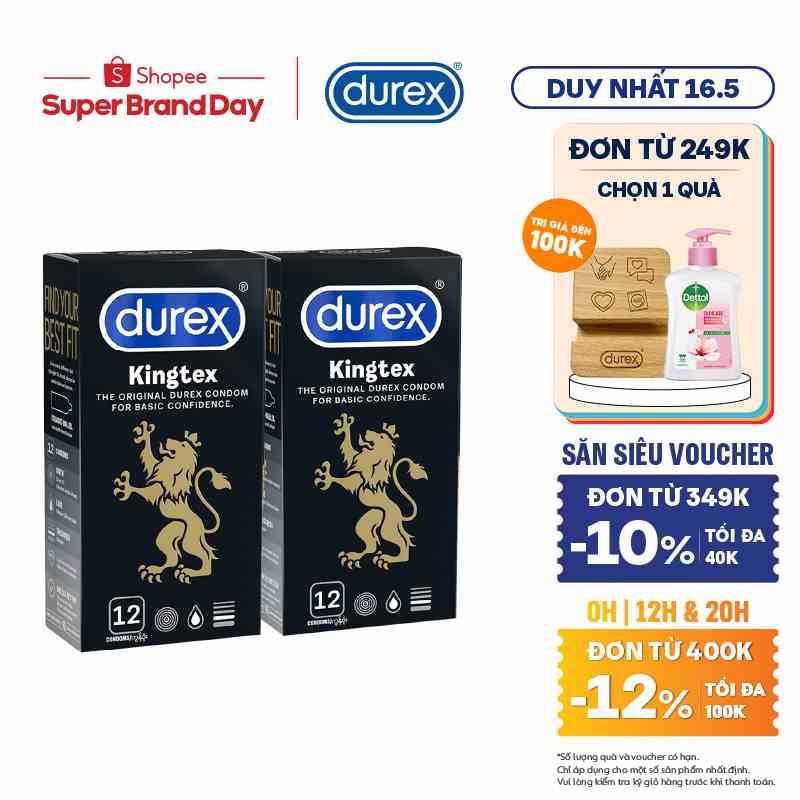 Bộ 2 hộp bao cao su Durex Kingtex ôm sát, bôi trơn (size 49mm, 12 bao/hộp)