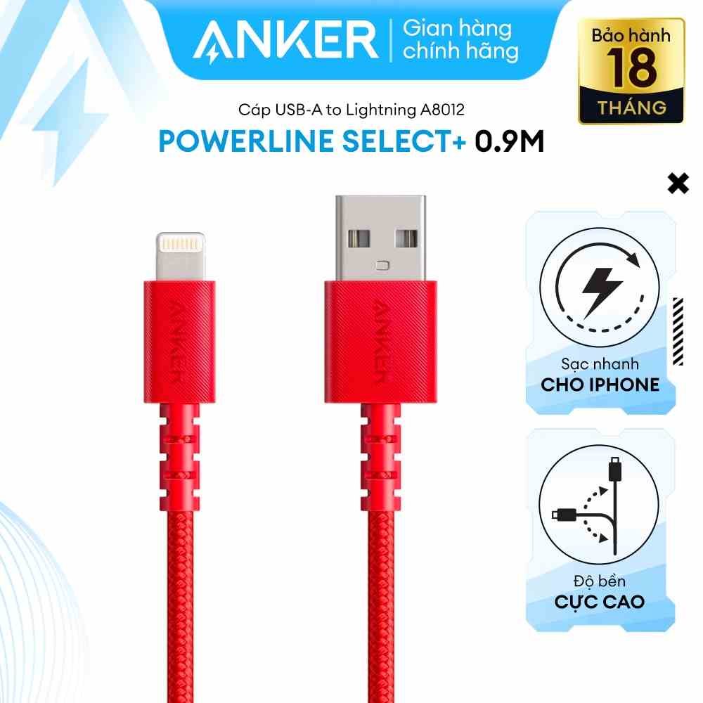 Cáp sạc ANKER PowerLine Select+ Lightning dài 0.9m - A8012