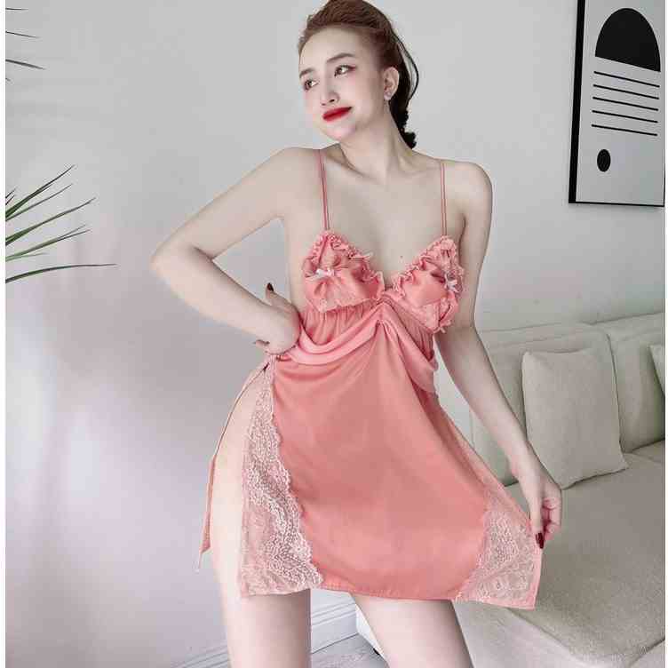 [Mã BMLT30 giảm đến 30K đơn 299K] Váy Ngủ Sexy SOJUN Đầm Latin Xẻ Tà Nơ Ngực Dưới 60 ký